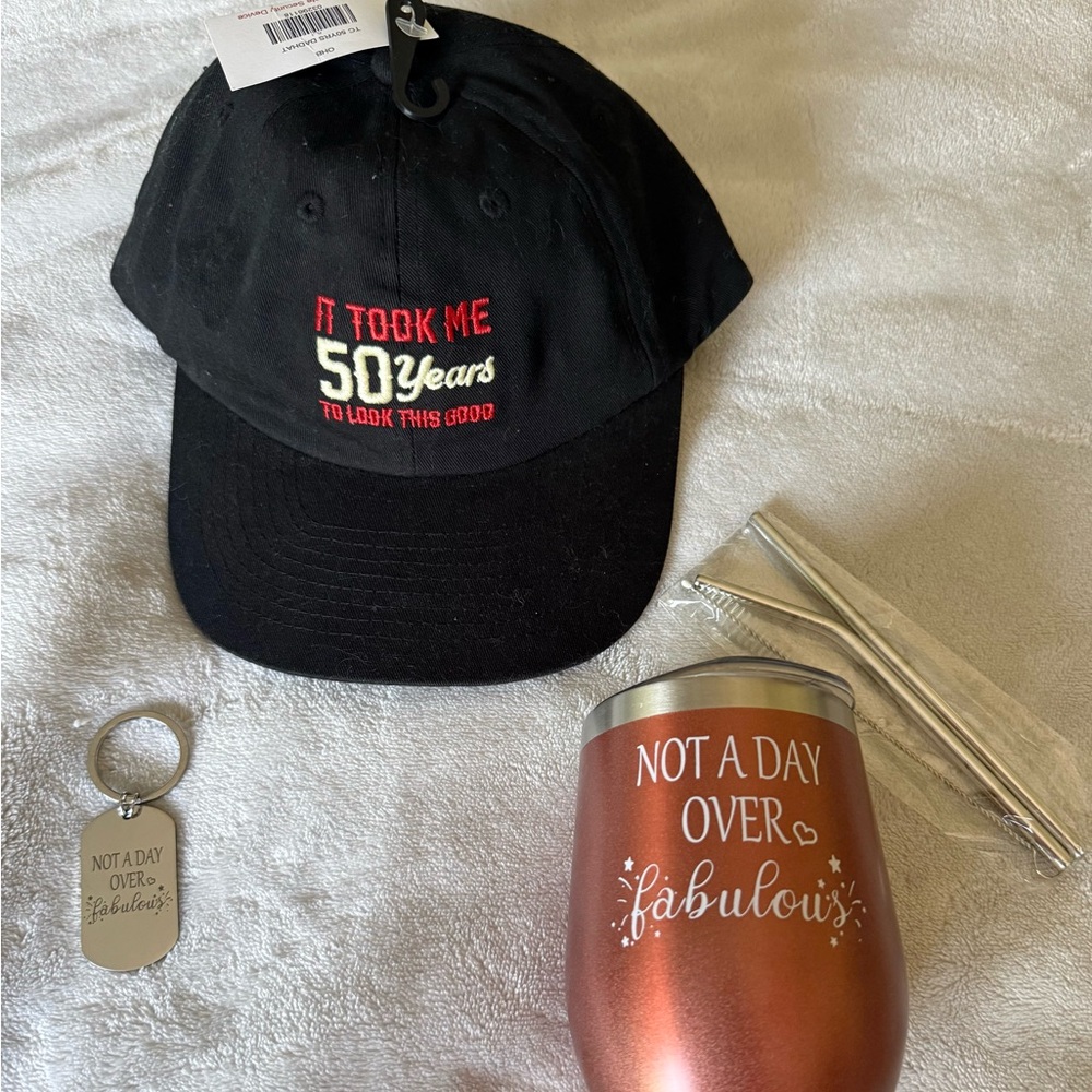 50 Years Celebration Black Cap & Rose Gold Tumbler Gift Set